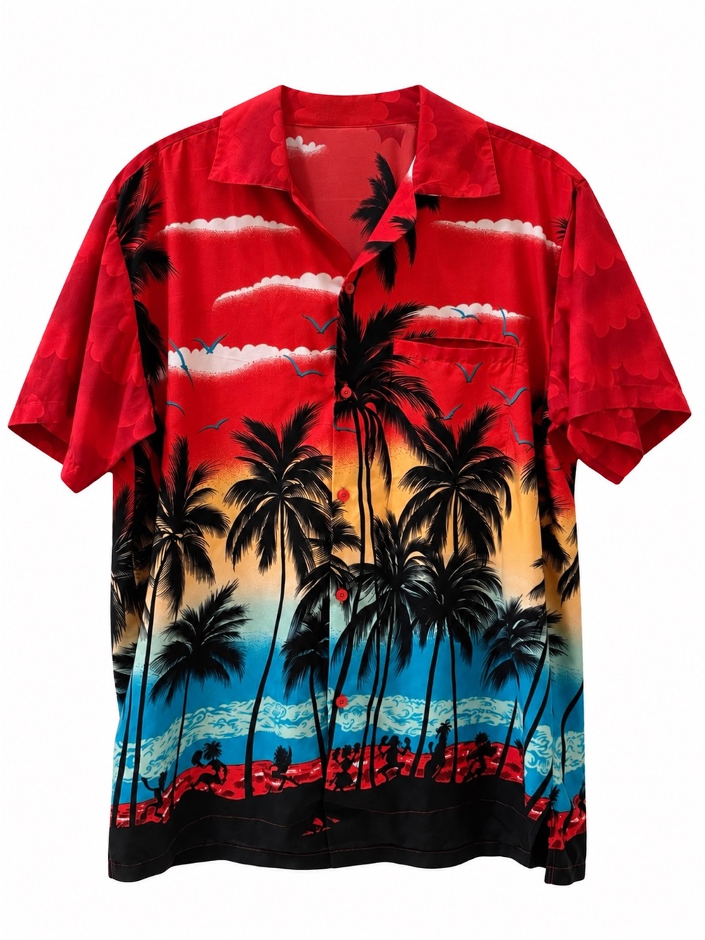 V.H.O. Men’s Large Hawaiian Tropical Palm Tree Button Down Shirt